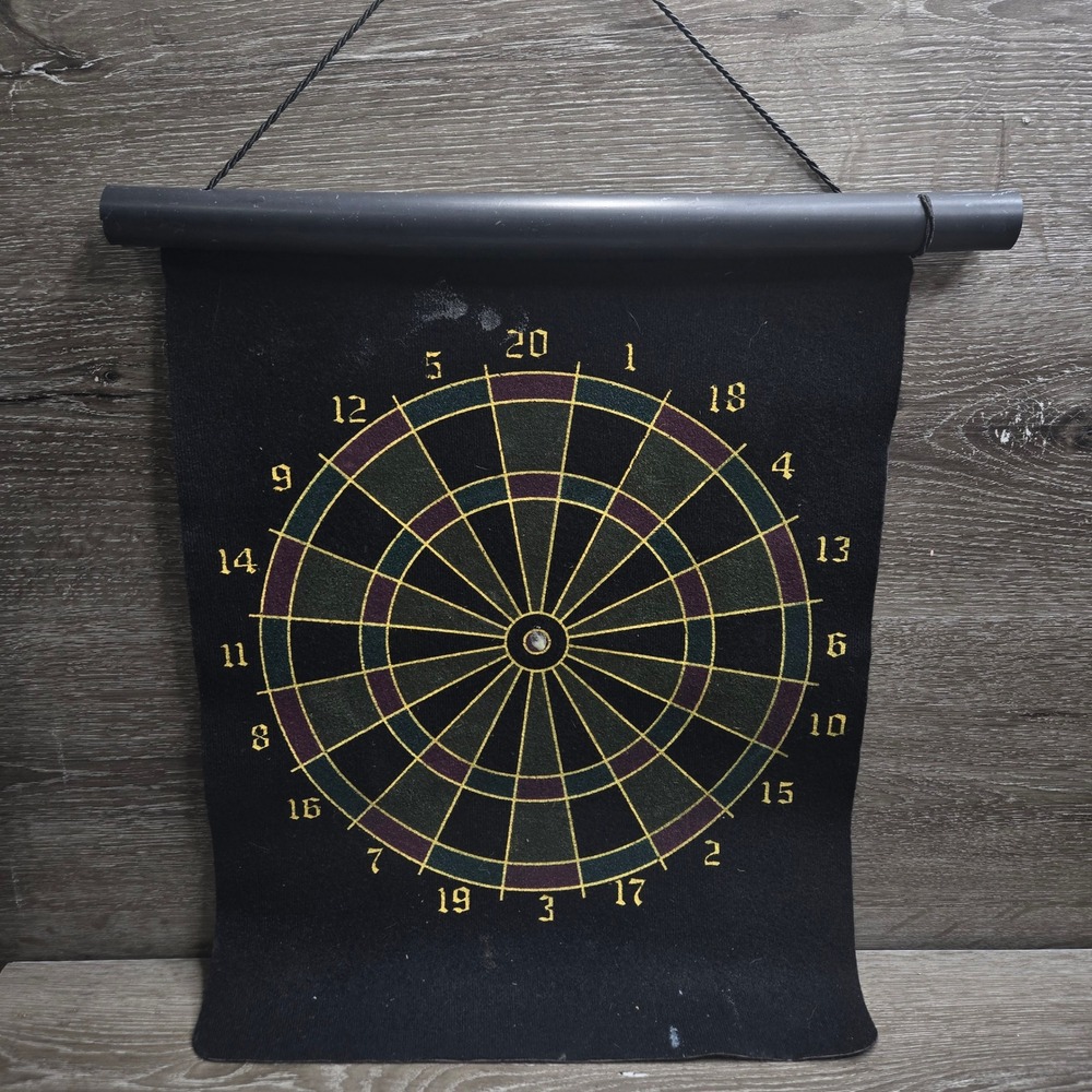 Reversible Double-Sided Roll-Up Dart Board 14 in Hanging Target 20 Point Black